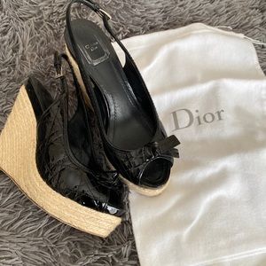 Christian Dior | Black Patent Leather Espadrille Wedges